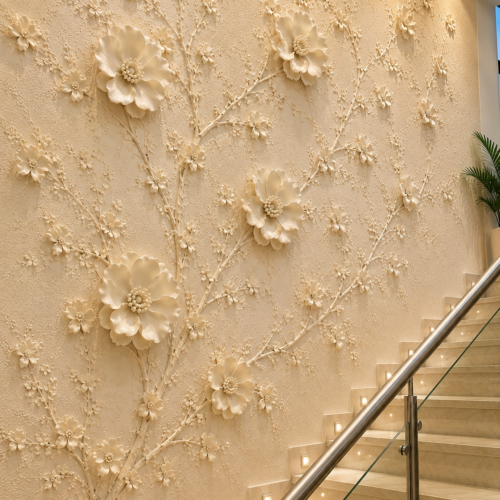 1000062984 Bahar — 3D Floating Floral Branch Staircase Relief Wall Mural