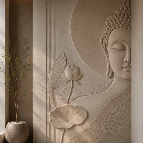 1000063092 Shanti — Buddha Close-Up Lotus Bud Modern 3D Relief Foyer Wall Panel