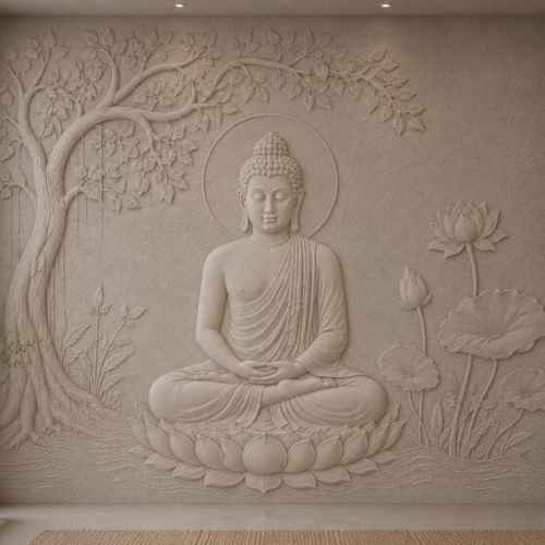 1000063123 Bodhi — Meditating Buddha Bodhi Tree Lotus 3D Relief Wall Panel