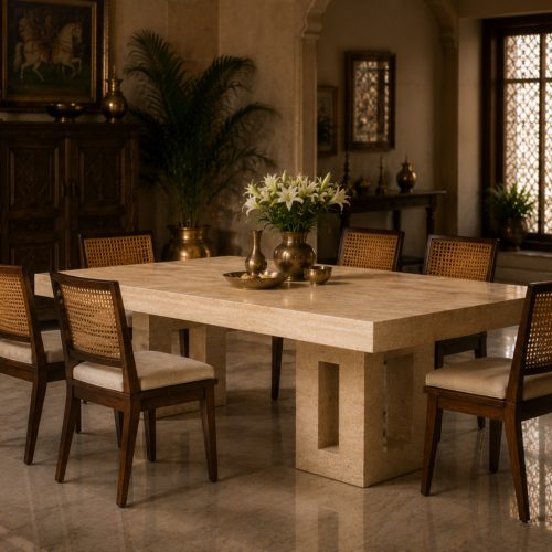dining Imperial Travertine Stone Dining Table