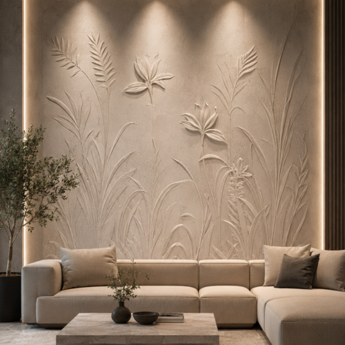 Aranya — Botanical Grass & Lily 3D Textured Relief Wall Panel
