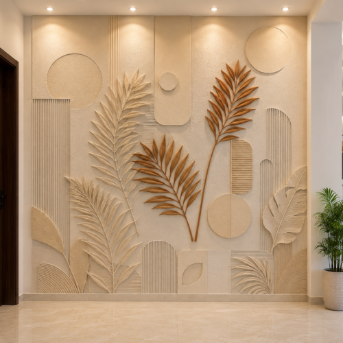 1000062993 (2) Sona Patta — Tropical Palm Gold & Cream Geometric Relief Wall Panel