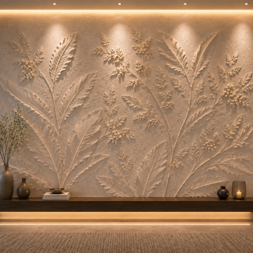 Vanika — Tropical Fern & Berry Branch Relief Feature Wall Panel