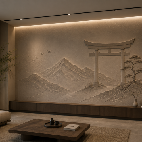 1000063068 (1) Torii — Japanese Mountain Gate & Bonsai 3D Relief Zen Wall Panel