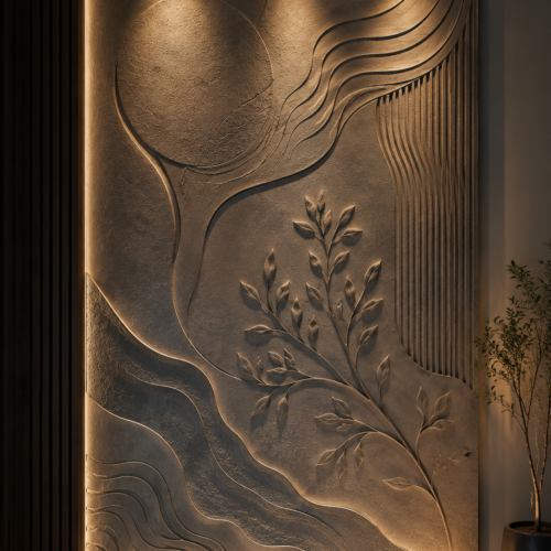 1000063089 (1) Lahar — Abstract Wave Circle & Botanical 3D Relief Modern Wall Panel