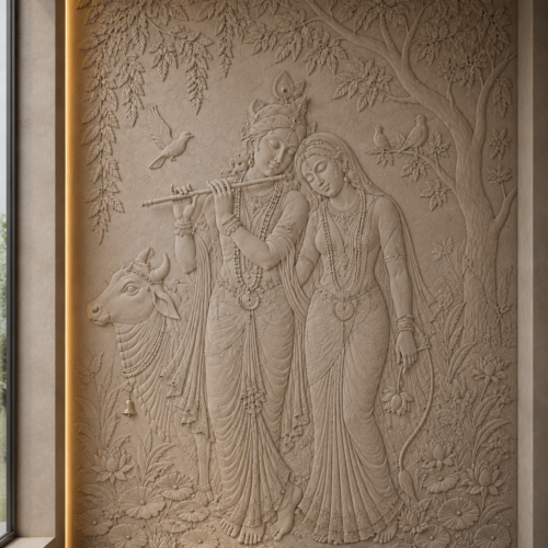 Eternal Harmony – Radha Krishna Stone Wall Panel