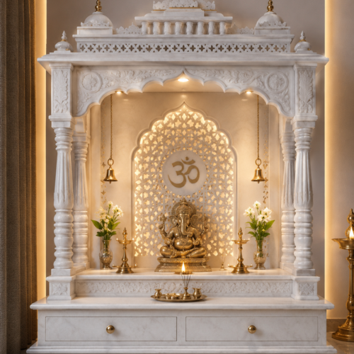 1000063300 Om Radiance White Marble Ganesh Mandir
