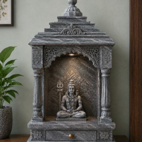 1000063631 Compact Grey Marble Home Mandir