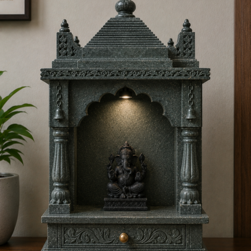 Traditional Black Marble Tabletop Mandir