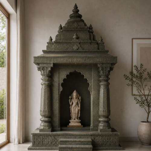 Vanamali Forest-Green Stone Mandir with Scalloped Arch