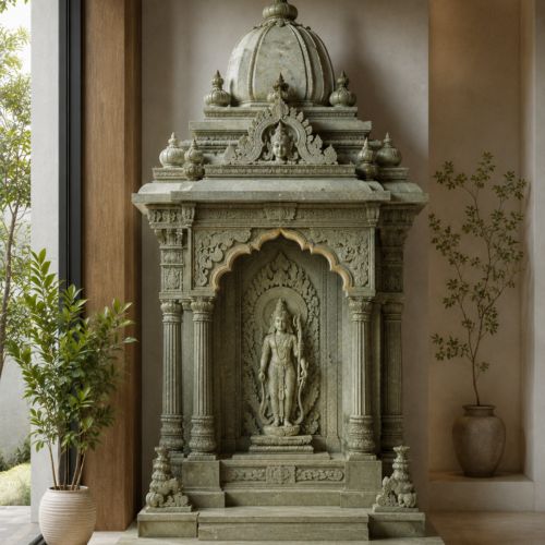 1000063754 Grand Green Stone Domed Mandir with Vishnu Idol