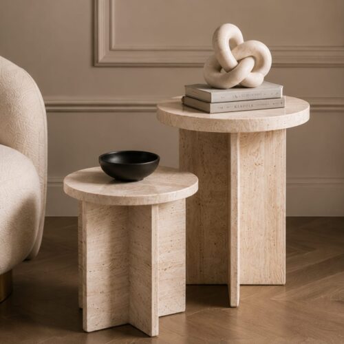 Travertine Nesting Side Table Set