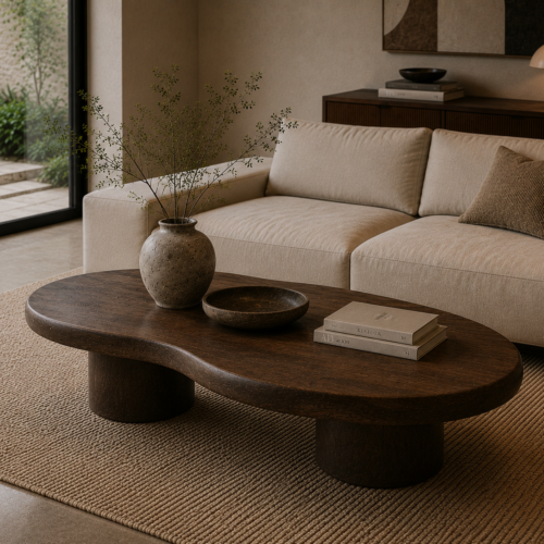 1000064261 Dark Textured Organic Coffee Table with Dual Cylindrical Legs