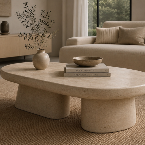 1000064272 Oval Travertine Coffee Table