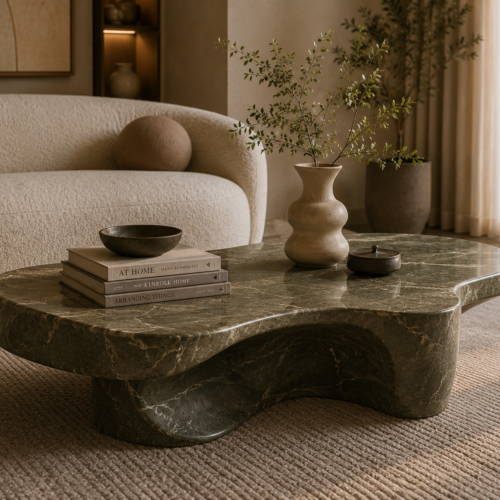 1000064311 Emerald Marble Organic Coffee Table – Sculptural Top