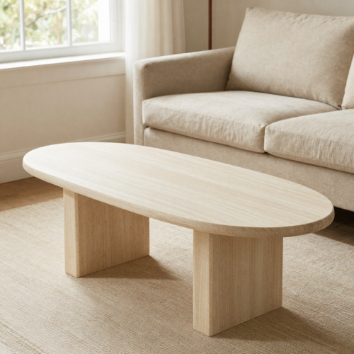 2 Ivory Travertine Oval Coffee Table (Compact)