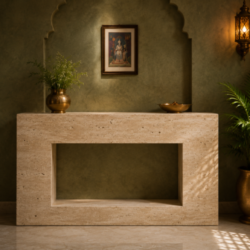 2 Ivory Travertine Rectangular Console Table