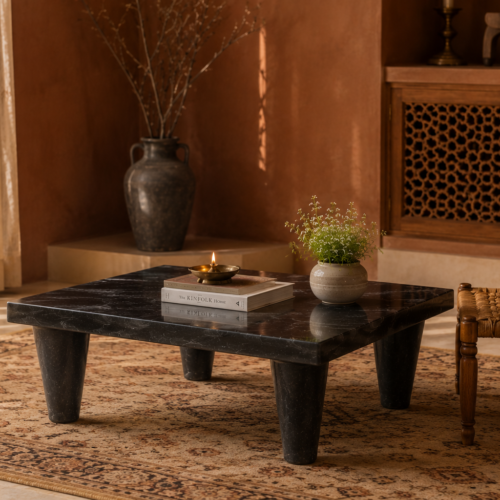 bk2 Tapered-Leg Black Marble Coffee Table