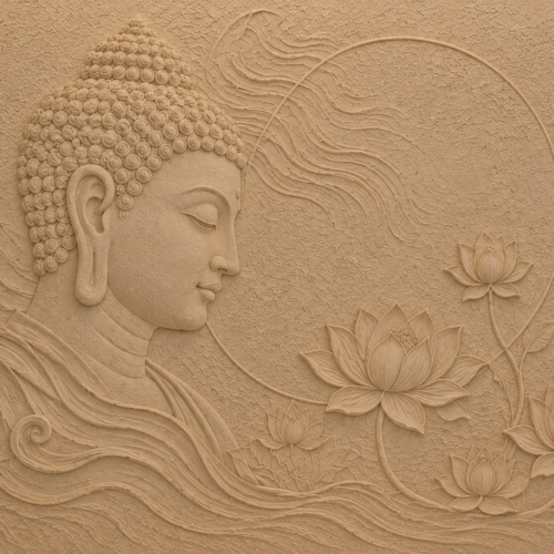 Prajna — Serene Buddha Face Lotus Relief Sculpture