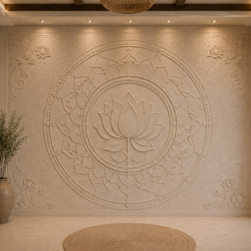 Sacred Lotus Mandala – Stone Wall Panel