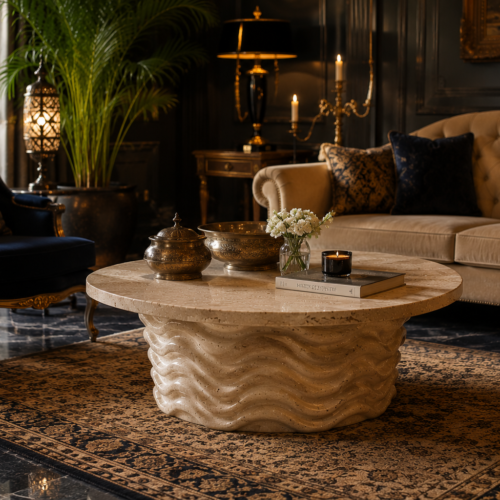 cut2 Wave-Carved Travertine Coffee Table