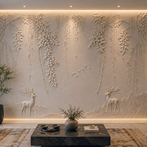 file_0000000059247208a1101665456399eb~2 (1) Mrigvan — Twin Stag Cascading Blossom Relief Wall Panel