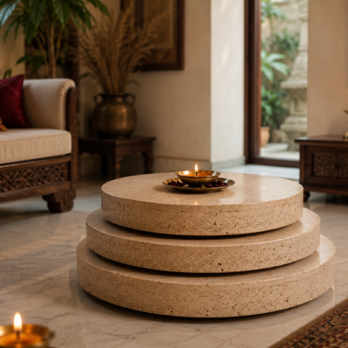 layer2 Layered Disc Travertine Coffee Table