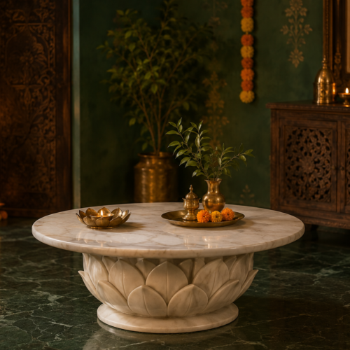 lotus Lotus Petal White Marble Coffee Table