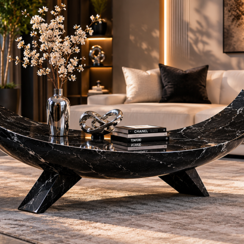 moon2 Crescent Moon Black Marble Coffee Table