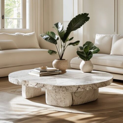 oval 2 Organic Freeform Travertine Coffee Table