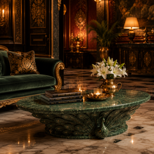peacock3 Peacock Carved Emerald Marble Coffee Table