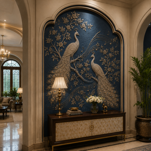 Melody of the Peacocks – Decorative Stone Wall Panel