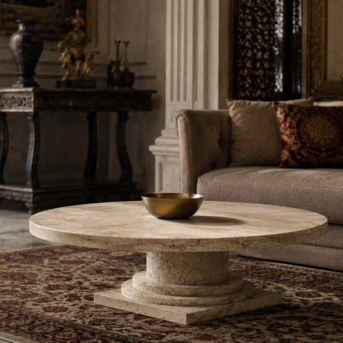 pyramid2 Stepped Pyramid Travertine Coffee Table