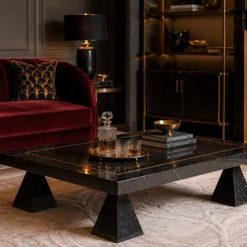 pyramid2 Pyramid-Leg Black Marble Coffee Table