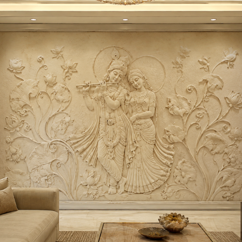 Yugal Swaroop — Radha Krishna Flute Lotus Relief Wall Panel