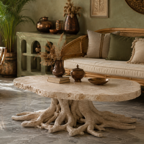 root Root Base Travertine Coffee Table