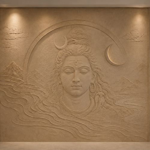 Neelkanth — Lord Shiva Cosmic Face Ganga Moon Relief Wall Panel