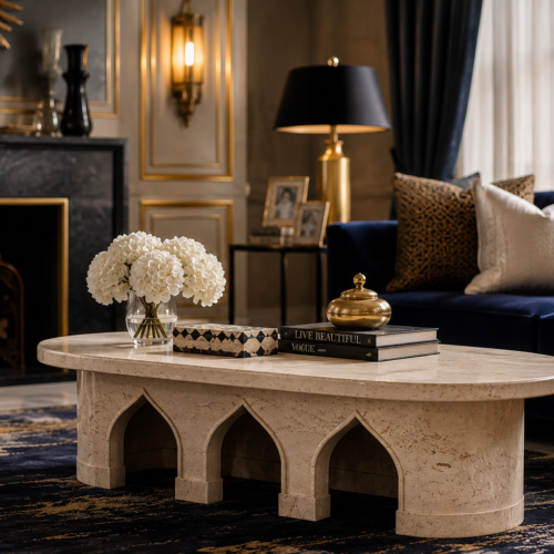 taj2 Taj Arch Travertine Coffee Table