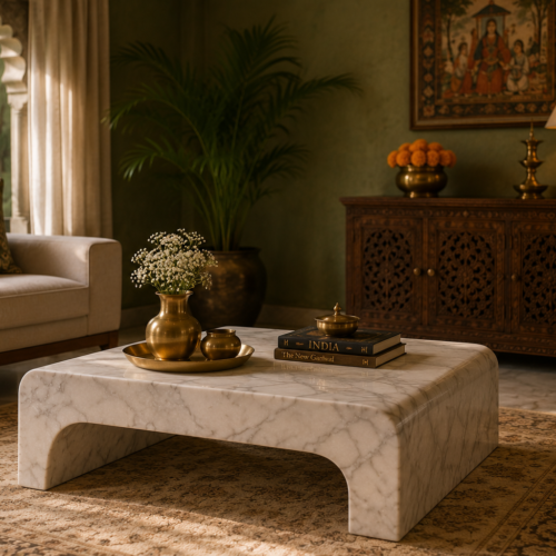 waterfall2 Waterfall Edge White Marble Coffee Table