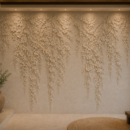 weel (1) Jharna — Cascading Blossom Relief Wall Mural